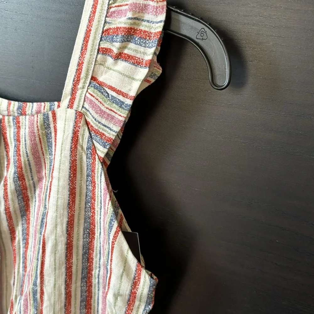 Art Class Rainbow Stripe Button Front Ruffle Sleeve Tank Top